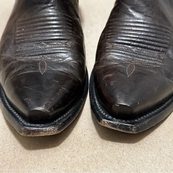 Lucchese Dark Brown Leather Western Grunge Cowboy Boots Mens Size 10 - Picture 3 of 11